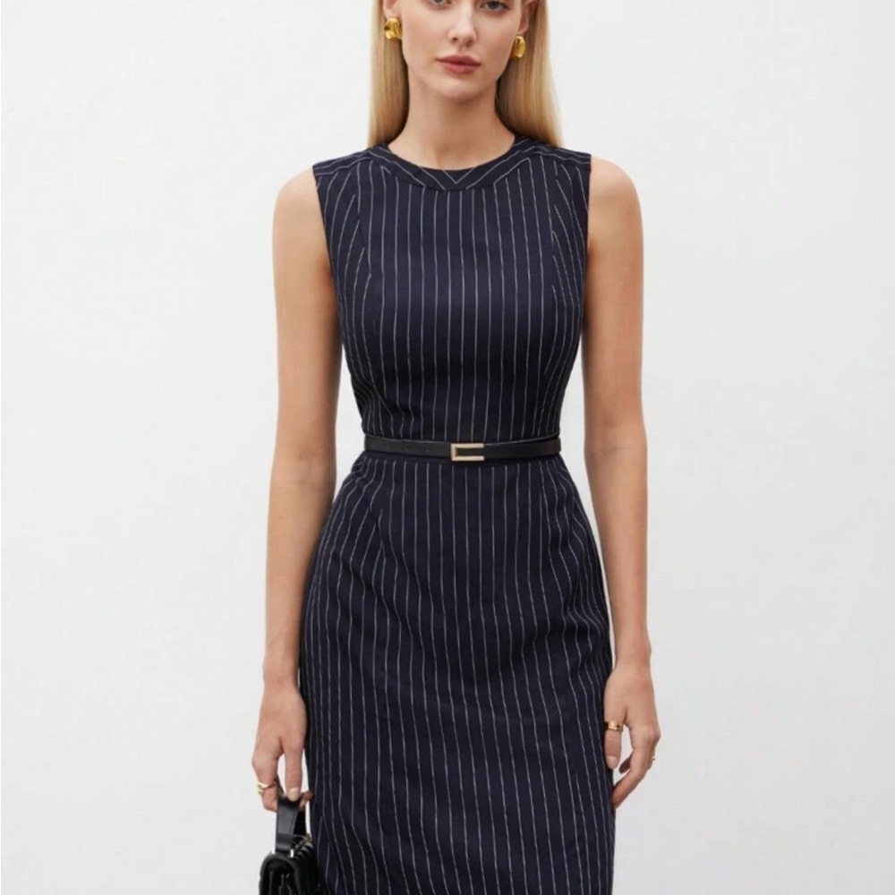 SHEIN Black Pinstripe Midi Dress